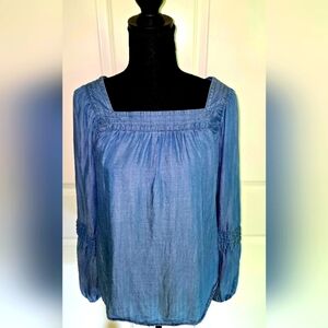 LC LAUREN CONRAD Jean Peasant Style Shirt Balloon Style Sleeves Sz Small